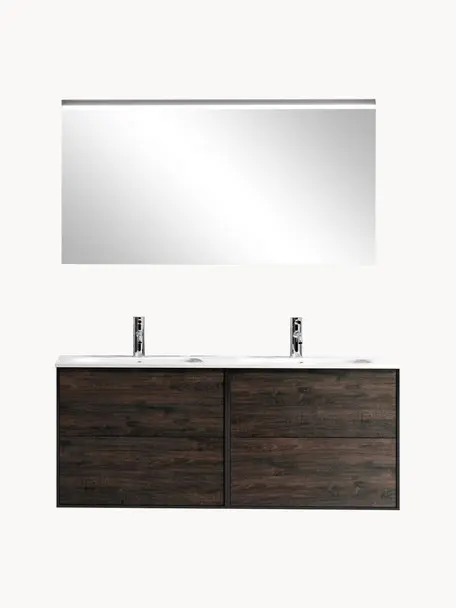 Set salle de bain double vasque Ago, 4 élém., Noir, aspect bois de frêne, larg. 121 x haut. 190 cm