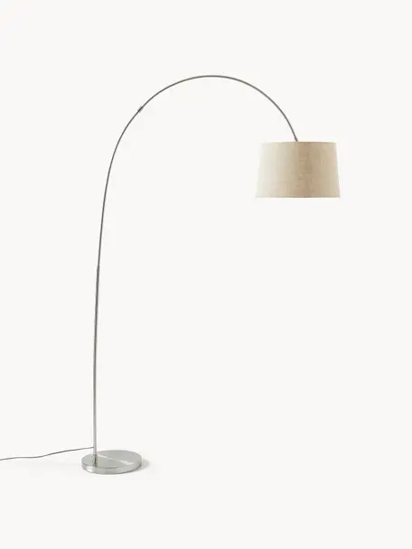 Lámpara arco grande Laurence, Pantalla: mezcla de algodón, Cable: plástico, Plateado, gris pardo, Al 188 cm