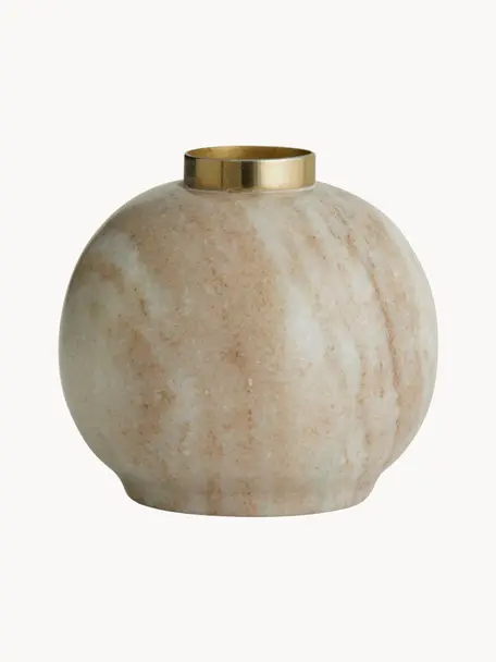 Marmor-Kerzenhalter Ulva, Kerzenhalter: Marmor, Dekor: Metall, beschichtet, Beige, marmoriert, Ø 6 x H 6 cm