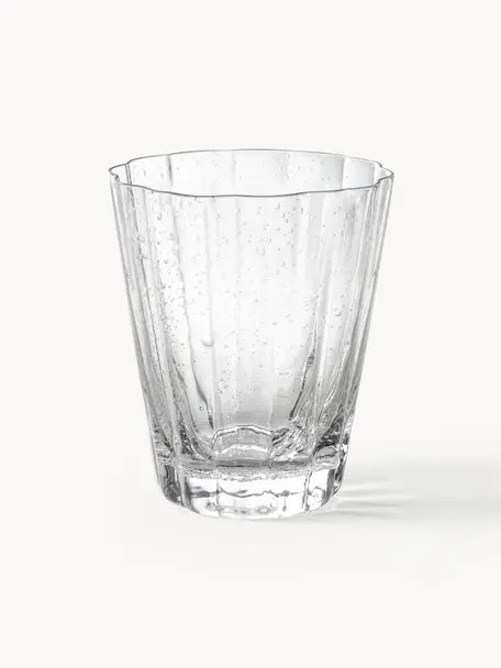 Mundgeblasene Wassergläser Scallop Glasses mit Rillenstruktur, 4 Stück, Glas, mundgeblasen, Transparent, Ø 8 x H 10 cm, 230 ml