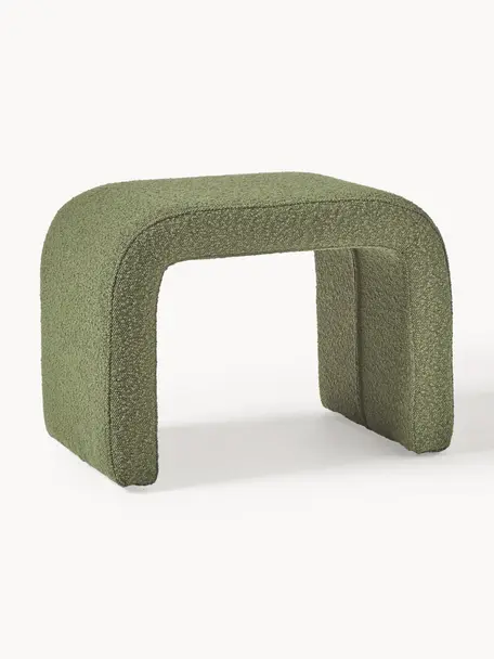 Taburete en tejido bouclé Penelope, Tapizado: tejido bouclé (100% polié, Estructura: metal, madera contrachapa, Bouclé verde oscuro, An 61 x Al 46 cm