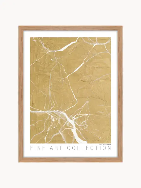 Ingelijste digitale print goudkleurig Marble, Lijst: eikenhout, Wit, goudkleurig, B 30 x H 40 cm