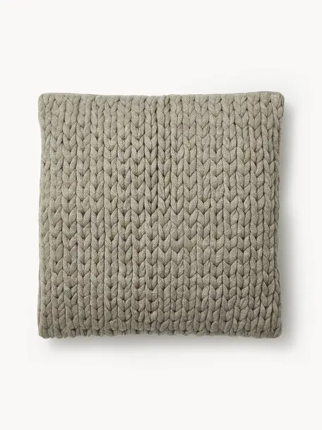 Copricuscino a maglia grossa fatto a mano Adyna, 100% poliacrilico, Greige, Larg. 45 x Lung. 45 cm