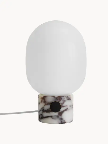 Lámpara de mesa regulable JWDA, con puerto USB, Pantalla: vidrio, Cable: cubierto en tela, Mármol gris, Ø 19 x Al 32 cm