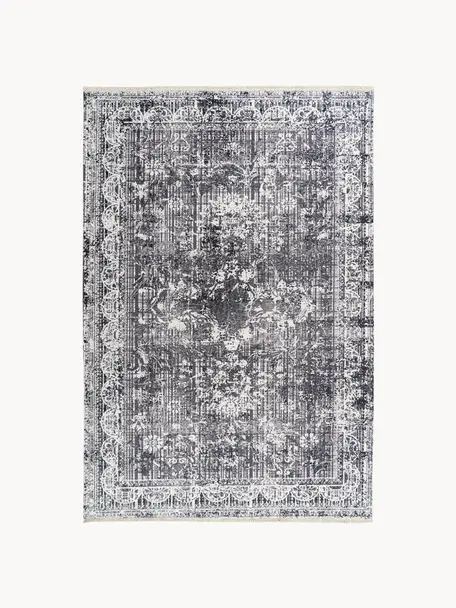 Tapis d'intérieur/d'extérieur avec franges Valencia, 100 % polyester, Tons gris, larg. 80 x long. 150 cm (taille XS)