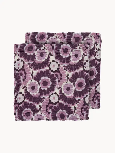 Serviettes de table Floral, 2 pièces, 100 % coton, Tons lilas, blanc, larg. 30 x long. 30 cm