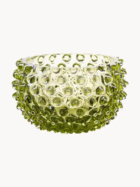 Ciotole per snack fatte a mano con struttura chiodata Hobnail Tapas 4 pz, Vetro, Verde oliva, Ø 12 x Alt. 7 cm