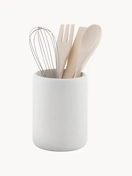 Set di 5 utensili da cucina Botta, Contenitore: poliresina, Bianco, legno, Ø 11 x Alt. 23 cm