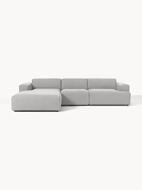 Ecksofa Melva (4-Sitzer), Bezug: 100 % Polyester Der strap, Gestell: Massives Kiefern- und Fic, Füße: Kunststoff Dieses Produkt, Webstoff Hellgrau, B 319 x T 195 cm, Eckteil links