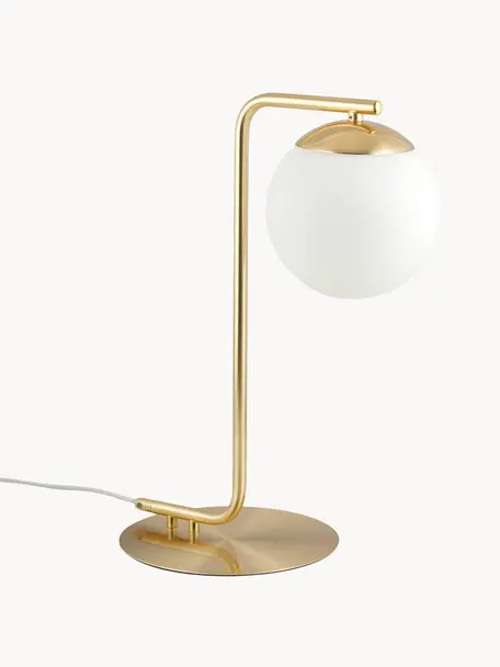 Lampada da tavolo Grant, Base della lampada: ottone, Paralume: vetro opalino, Bianco, dorato, Larg. 20 x Alt. 41 cm