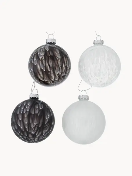 Weihnachtskugeln Elric, 12er-Set, Glas, lackiert, Schwarz, Weiß, Ø 8 x H 8 cm