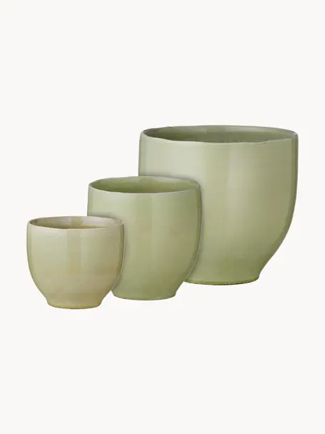 Set 3 fatto a mano portavaso Vital, Gres, Verde salvia, Set in varie misure