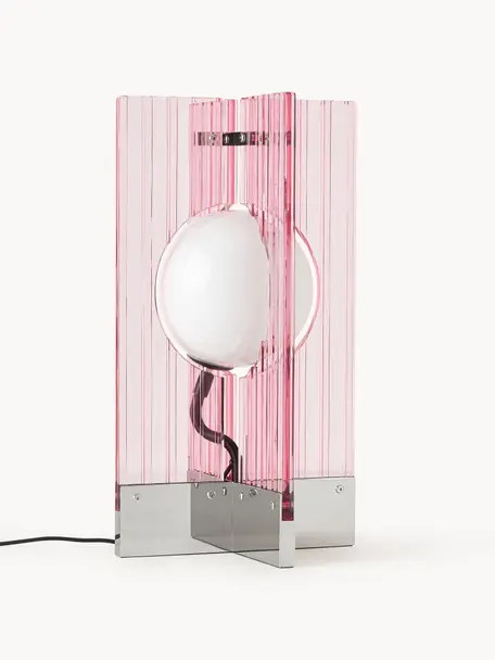 Tafellamp Mills, Lampenkap: glas, Lichtroze, zilverkleurig, Ø 25 x H 45 cm