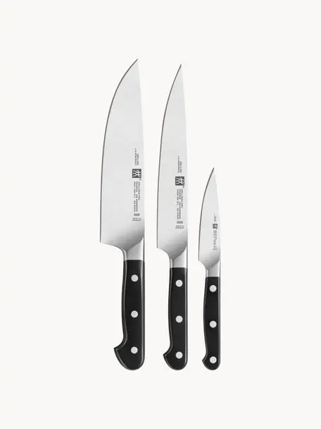 Set de cuchillos Pro, 3 uds., Cuchillo: acero inoxidable, Plateado, Set de diferentes tamaños