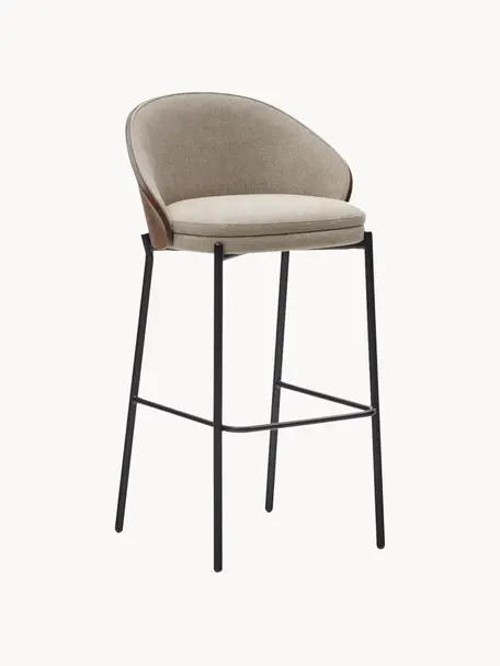 Ženilková barová stolička Eamy, Ženilka béžová, čierna, Š 54 x H 51 cm