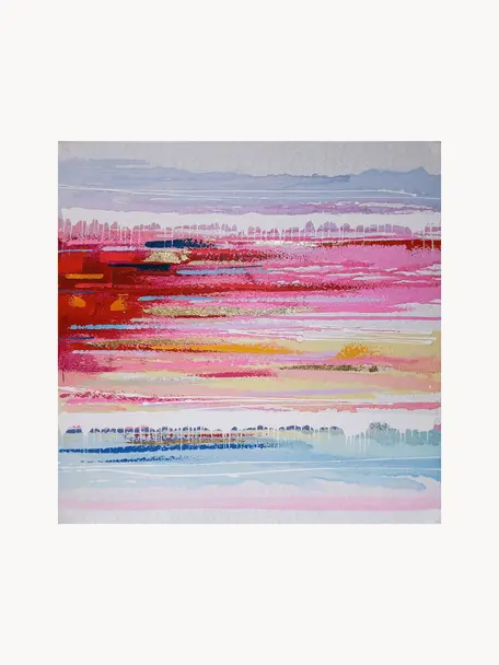 Handbeschilderde canvasdoek Blurred Horizon, Meerkleurig, B 100 x H 100 cm