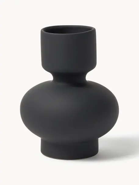 Vase Elta, Grès cérame, Noir, Ø 12 x haut. 16 cm
