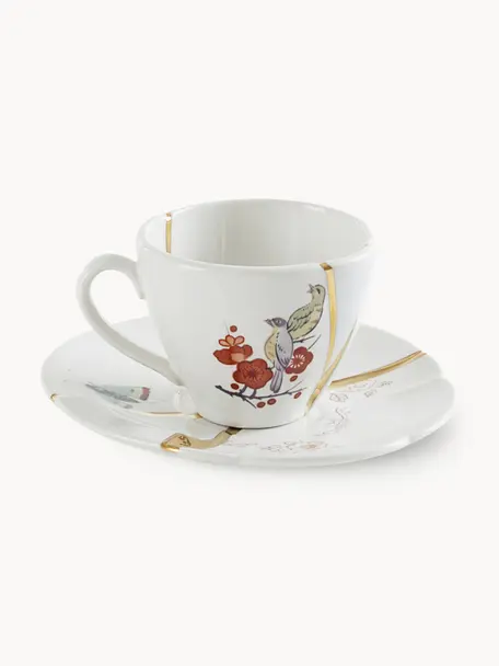 Espressotasse Kintsugi mit Untertasse, Dekor: Gold, Weiss, Goldfarben, Ø 6 x H 5 cm, 75 ml