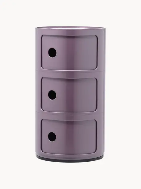 Design container Componibili, 3 modules, Kunststof (ABS), gelakt, Greenguard-gecertificeerd, Lavendel, glanzend, Ø 32 x H 59 cm