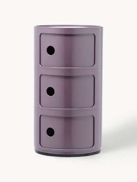 Contenitore di design con 3 cassetti Componibili, Plastica (ABS) laccata, certificata Greenguard, Lavanda lucido, Ø 32 x Alt. 59 cm
