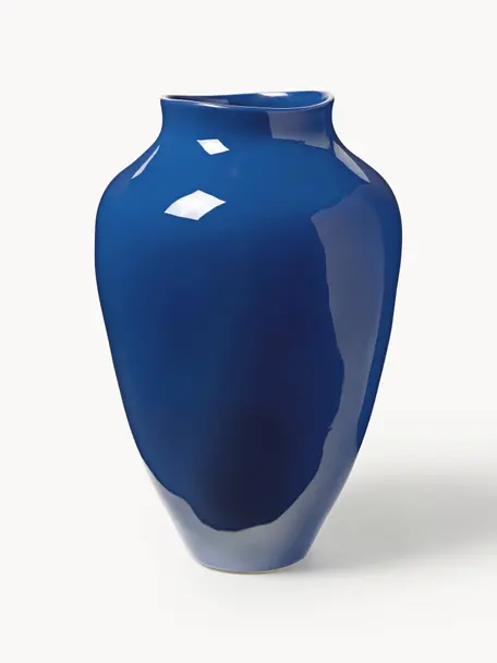 Vase artisanal Latona, haut. 41 cm, Grès cérame, Bleu roi, haute brillance, Ø 27 x haut. 41 cm