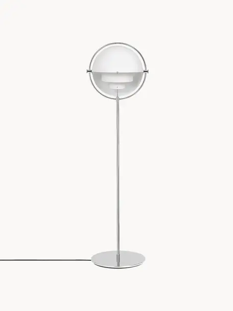 Verstelbare vloerlamp Multi-Lite, Lamp: gecoat aluminium, Wit mat, zilverkleurig glanzend, H 148 cm