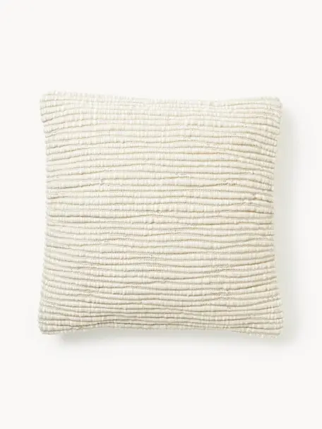 Copricuscino in lana ricamato Jaira, Retro: 100% cotone, Bianco latte, Larg. 50 x Lung. 50 cm