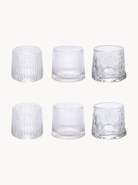 Súprava kokteilových pohárov s textúrovaným vzorom, 6 dielov, Sklo, Priehľadná, Ø 8 x V 8 cm, 174 ml