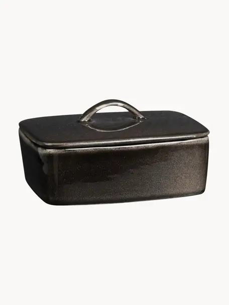 Handgemaakte botervloot Nordic Coal, Keramiek, Zwart, gespikkeld, B 15  x D 12 cm