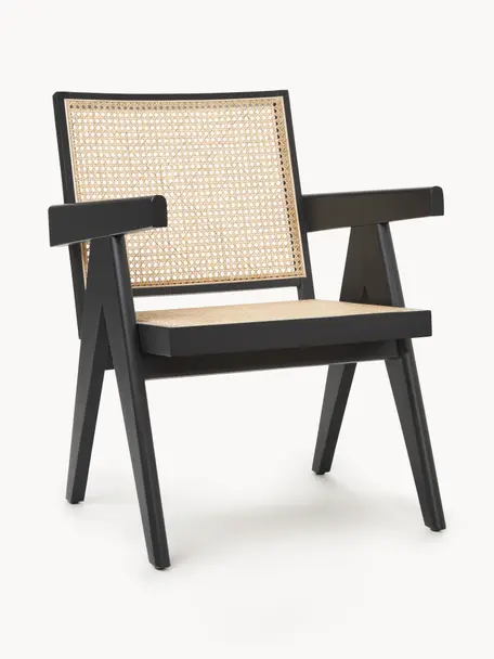 Loungefauteuil Sissi met Weens vlechtwerk, Frame: massief eikenhout, Zitvlak: rotan, Zwart, B 58 x D 66 cm