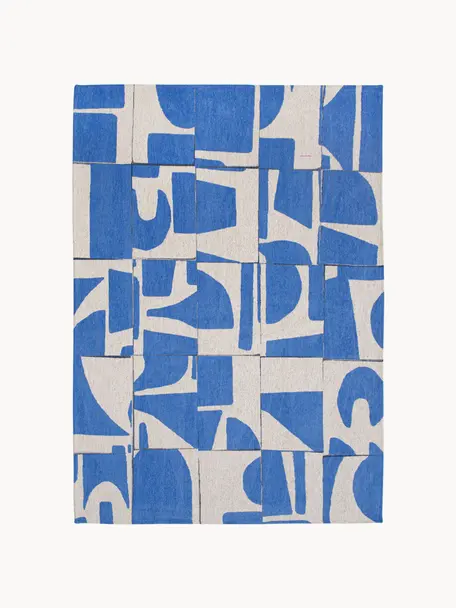 Tapis avec motif graphique Campanula, 100 % polyester, Bleu, blanc crème, larg. 140 x long. 200 cm (taille S)