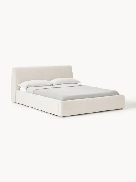 Čalouněná bouclé postel Cloud, Tlumeně bílá, Š 140 cm, D 200 cm