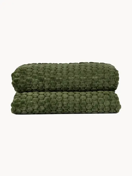 Coperta morbida strutturata Maja, 100% poliestere, Verde scuro, Larg. 130 x Lung. 170 cm