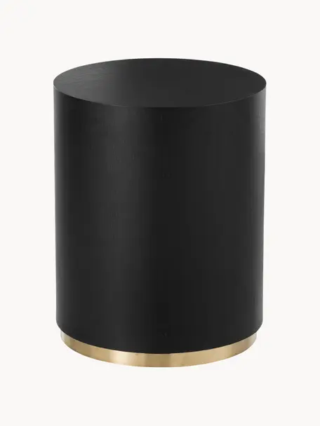 Ronde bijzettafel Clarice, Frame: MDF met essenhoutfineer, Voet: gecoat metaal, Zwart, goudkleurig, Ø 40 x H 50 cm