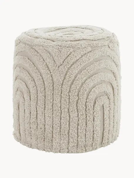 Pouf con superficie capitonné Erika, Rivestimento: 100% cotone, Tessuto beige chiaro, Ø 44 x Alt. 46 cm