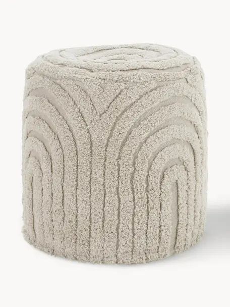 Pouf con superficie capitonné Erika, Rivestimento: 100% cotone, Tessuto beige chiaro, Ø 44 x Alt. 46 cm