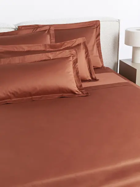 Lenzuola in raso di cotone Premium, Terracotta, Larg. 240 x Lung. 280 cm