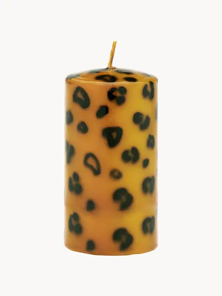 Bougie pilier artisanale Leopard, haut. 10 cm, Paraffine, Brun clair, noir, Ø 7 x haut. 10 cm