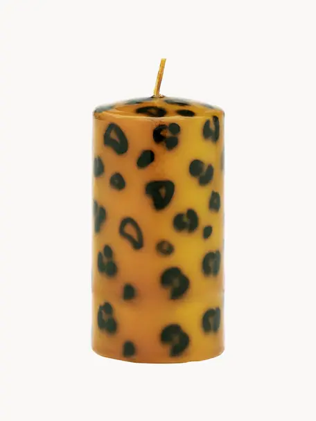 Candela a colonna fatta a mano Leopard, alt. 10 cm, Paraffina, Marrone chiaro, nero, Ø 7 x Alt. 10 cm