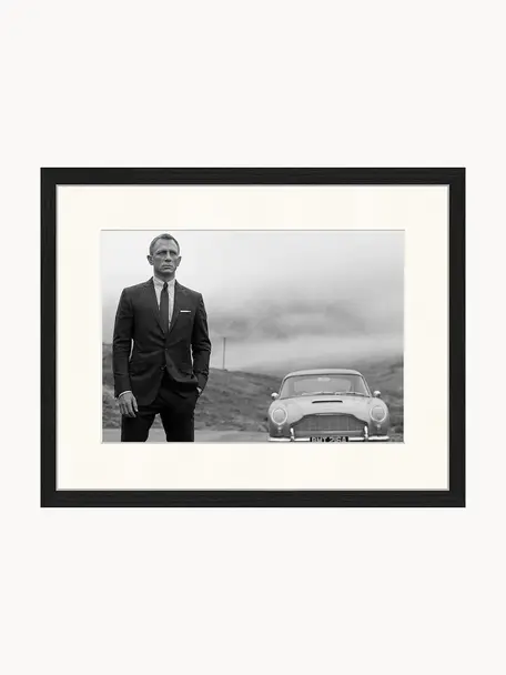 Ingelijste foto Daniel Craig als James Bond, Lijst: beukenhout FSC-gecertific, Zwart, gebroken wit, B 43 x H 33 cm