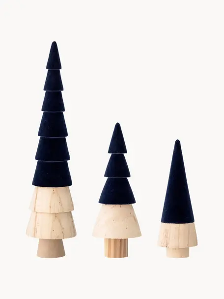 Sapin décoratif en velours Thace, 3 élém., Bois, velours de polyester, Bleu foncé, bois, Lot de différentes tailles