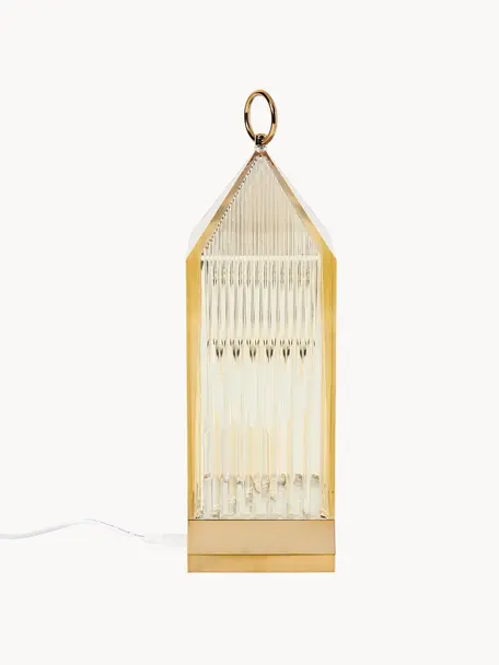 Mobile Outdoor Tischlampe Lantern mit Ladestation, dimmbar, Kunststoff, Goldfarben, B 10 x H 31 cm