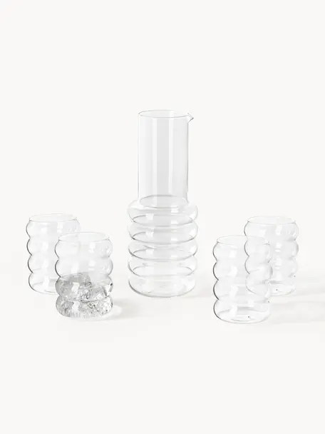 Set di caraffa e bicchieri per acqua Bubbly 5 pz, Vetro borosilicato, Trasparente, Set in varie misure