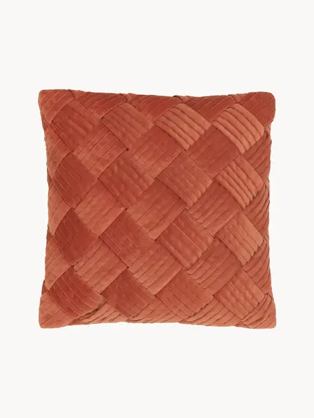 Funda de cojín de terciopelo texturizada Sina, Terciopelo (100% algodón), Terracota, An 45 x L 45 cm
