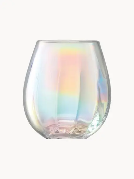 Mundgeblasene Wassergläser Pearl mit schimmerndem Perlmuttglanz, 4 Stück, Glas, Transparent, irisierend, Ø 9 x H 10 cm, 425 ml
