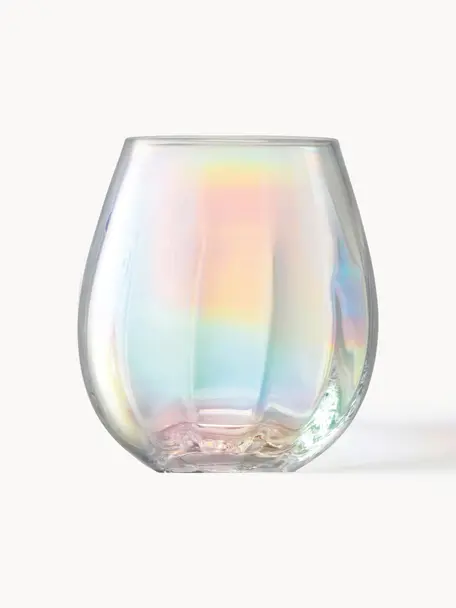 Vasos de vidrio soplado artesanalmente Pearl, 4 uds., Vidrio, Transparente iridiscente, Ø 9 x Al 10 cm, 425 ml