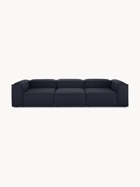 Modulares Sofa Lennon (4-Sitzer), Bezug: 100 % Polyester Der strap, Gestell: Massives Kiefernholz FSC-, Füße: Kunststoff, Webstoff Dunkelblau, B 327 x T 119 cm