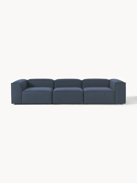 Modulares Sofa Lennon (4-Sitzer), Bezug: 100 % Polyester Der strap, Gestell: Massives Kiefernholz FSC-, Füße: Kunststoff, Webstoff Dunkelblau, B 327 x T 119 cm