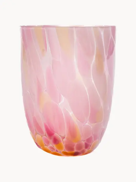 Ręcznie wykonana szklanka Big Confetti, 6 szt., Szkło, Pomarańczowy, odcienie różowego, morelowy, transparentny, Ø 7 x W 10 cm, 250 ml
