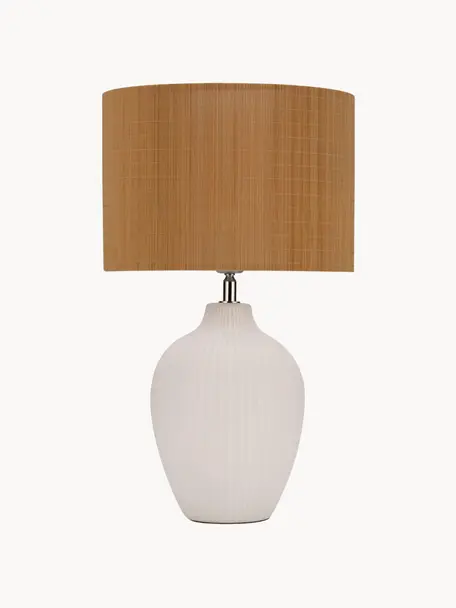 Tischlampe Timber Glow aus Bambus, Lampenschirm: Bambus, Lampenfuß: Keramik, Weiß, Braun, Ø 28 x H 49 cm